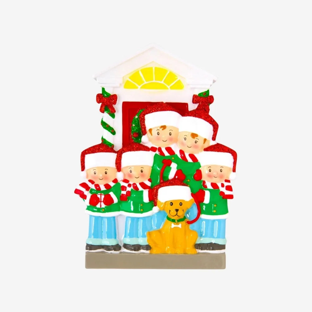 Family of 5 with Dog Personalized Christmas Ornament