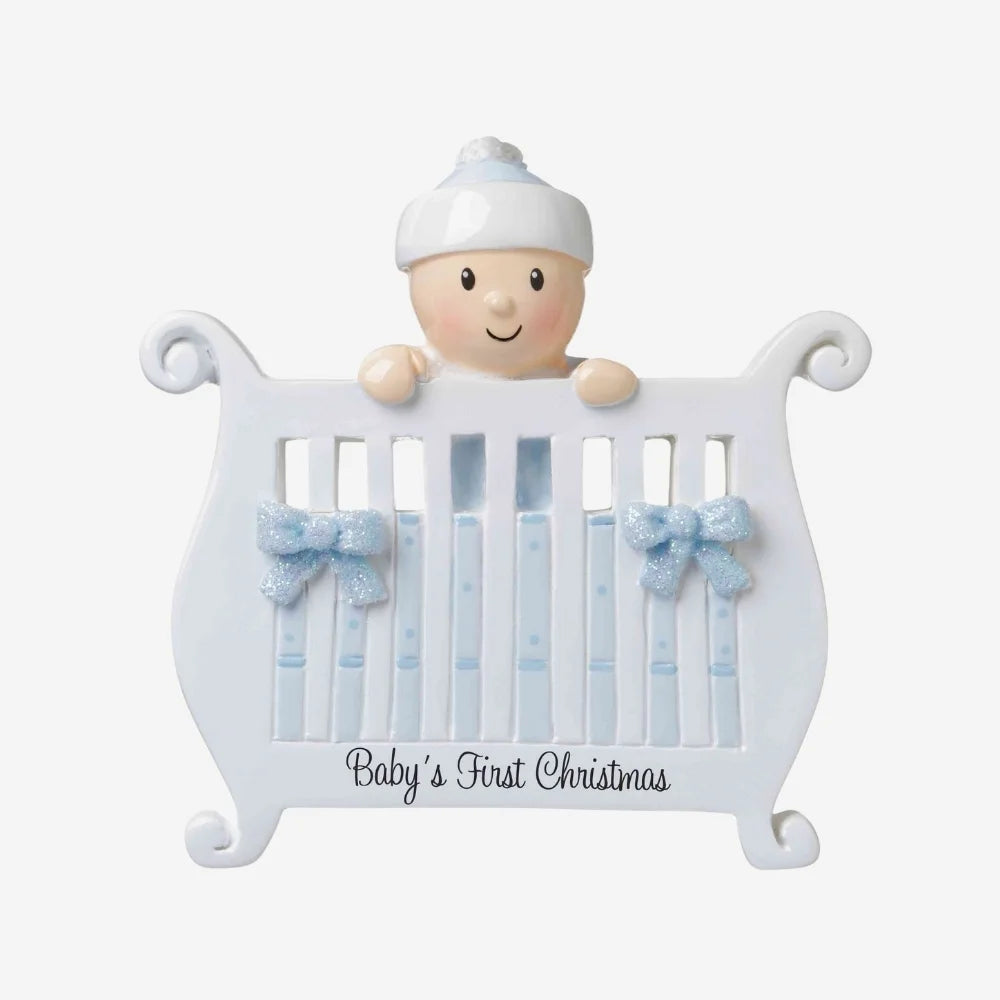 Baby (Boy) in Crib Personalized Christmas Ornament