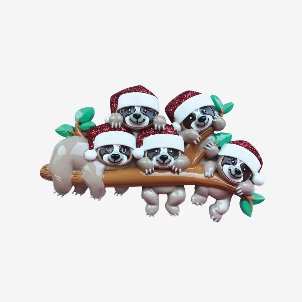 Sloth Family of 5 Personalized Christmas Ornament
