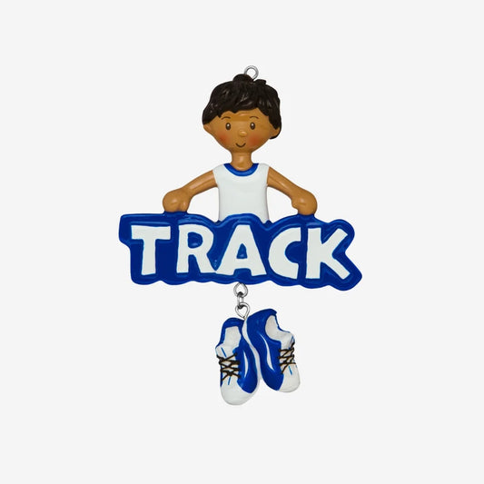 Track Boy (African-American) Personalized Christmas Ornament