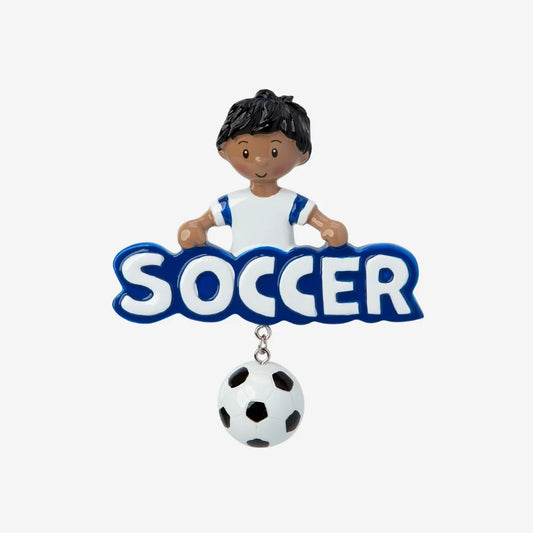 Soccer Boy (African-American) Personalized Christmas Ornament