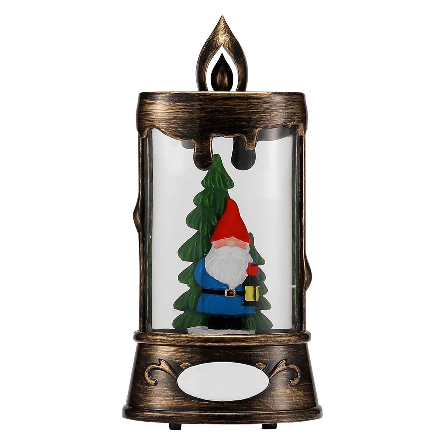 SNOW GLOBE ORNAMENT- GNOME & CHRISTMAS TREE IN CANDLE SHAPE SNOW GLOBE