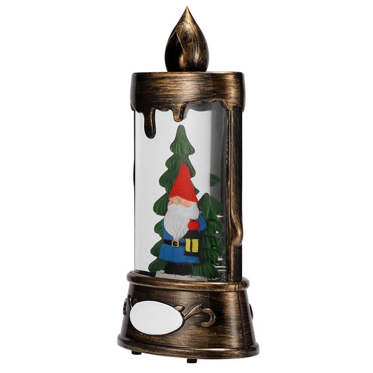 SNOW GLOBE ORNAMENT- GNOME & CHRISTMAS TREE IN CANDLE SHAPE SNOW GLOBE