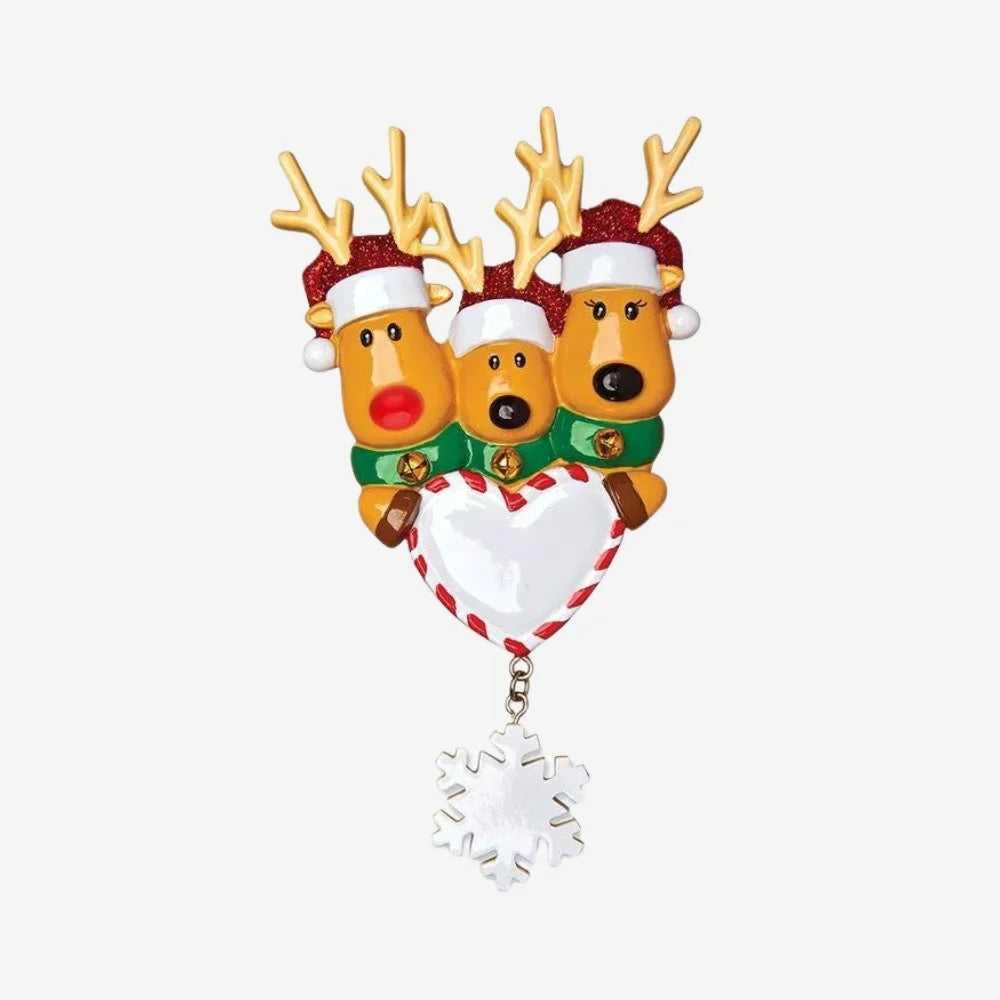 New Reindeer Family of 3 Personalized Christmas Ornament