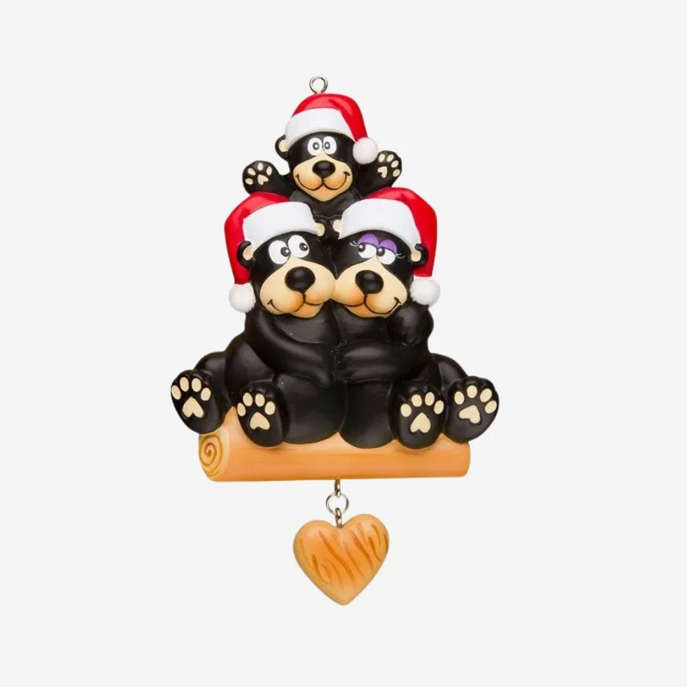 Black Bear Family of 3 Personalized Christmas Ornament