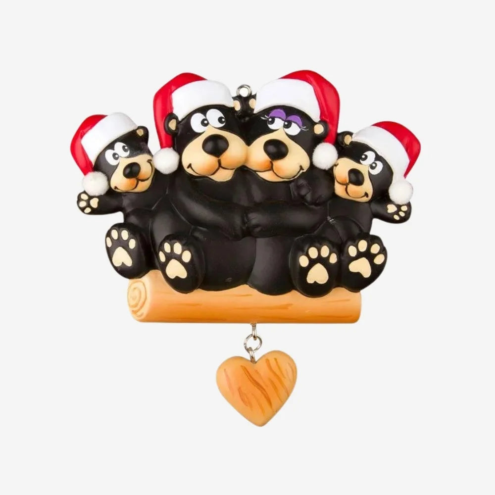 Black Bear Family of 4 Personalized Christmas Ornament