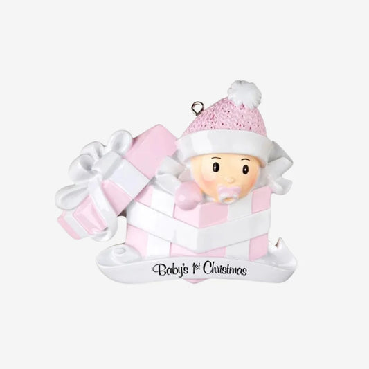 Baby Girl In Present Personalized Christmas Ornament