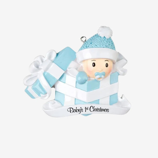 Baby Boy In Present Personalized Christmas Ornament