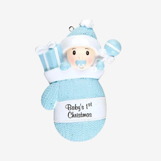 Baby Boy In Mitten Personalized Christmas Ornament