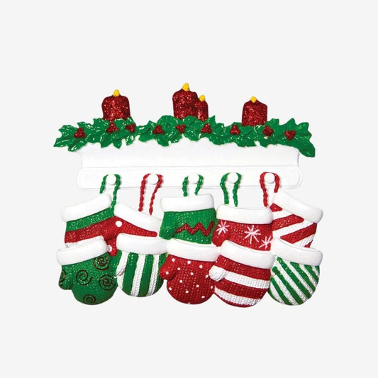 Red & Green Mitten Family of 10 Personalized Christmas Ornament