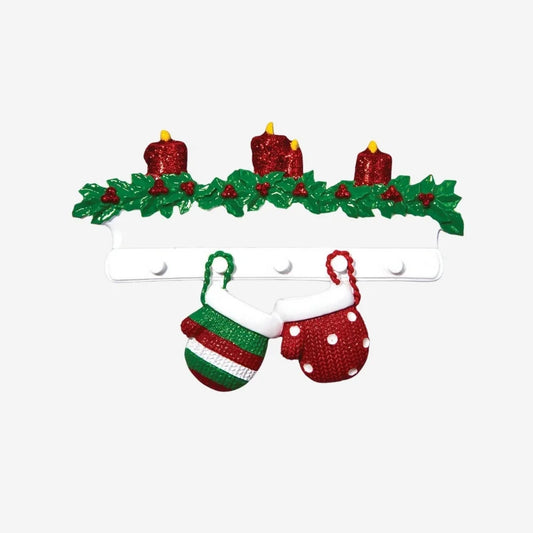 Red & Green Mitten Family of 2 Personalized Christmas Ornament