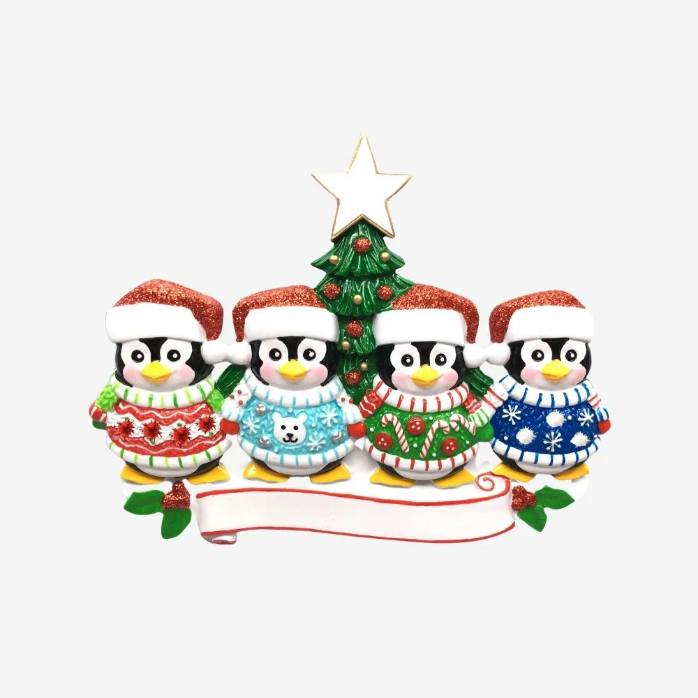 Ugly Sweater Family of 4 Personalized Christmas Ornament