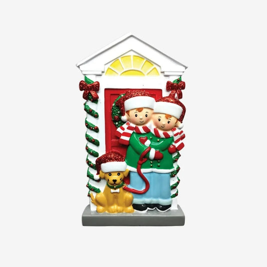 Family of 2 with Dog Personalized Christmas Ornament