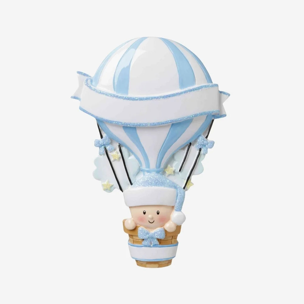 Hot Air Balloon (Blue) Personalized Christmas Ornament