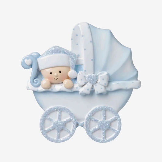 Baby Carriage (Blue) Personalized Christmas Ornament