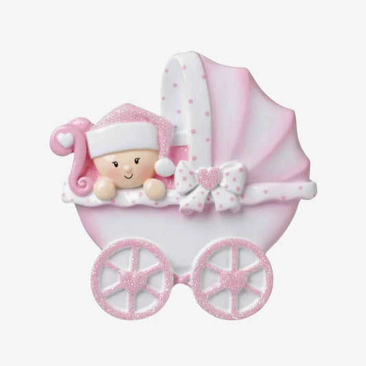 Baby Carriage (Pink) Personalized Christmas Ornament