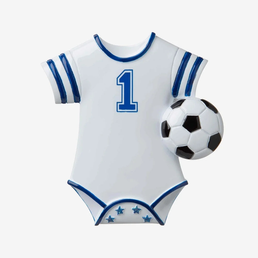 Soccer Baby Onesie (Blue) Personalized Christmas Ornament