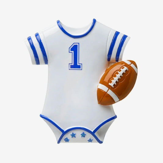 Football Onesie (Blue) Personalized Christmas Ornament