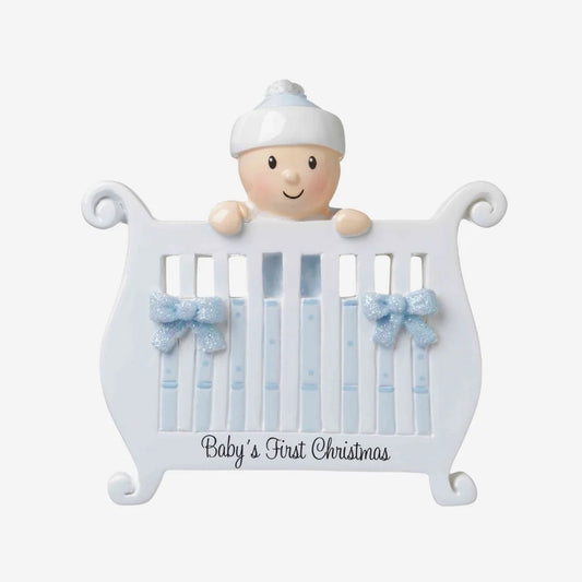 Baby (Boy) in Crib Personalized Christmas Ornament