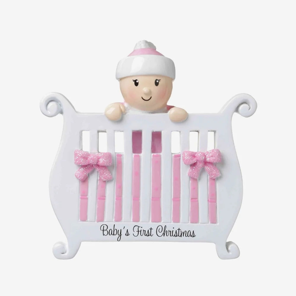 Baby (Girl) in Crib Personalized Christmas Ornament