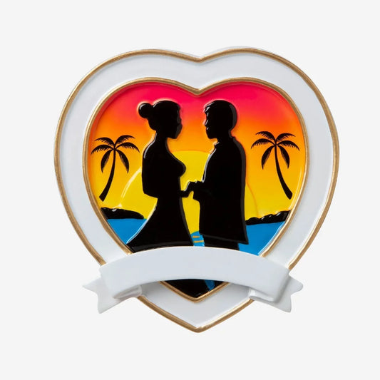 Destination Wedding Bride and Groom Between Palm Trees Personalized Christmas Ornament