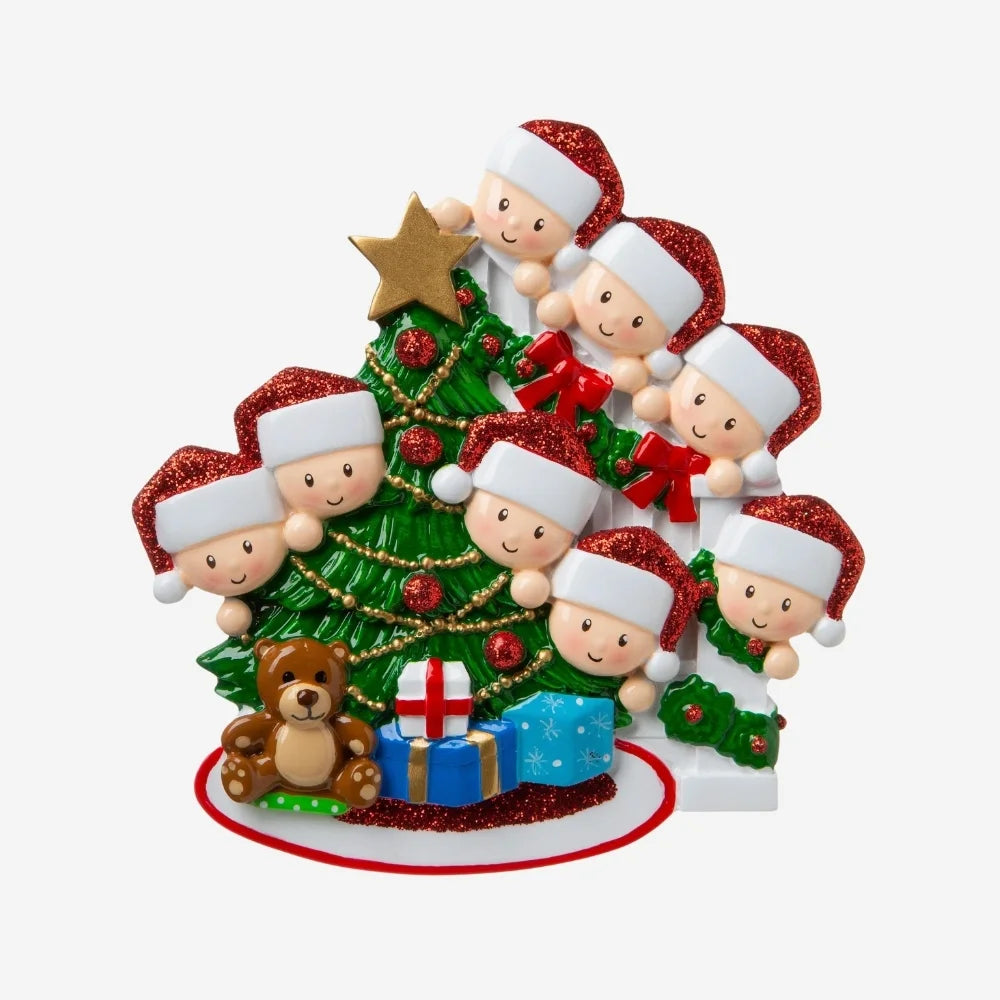 Peeking Family of 8 Personalized Christmas Ornament