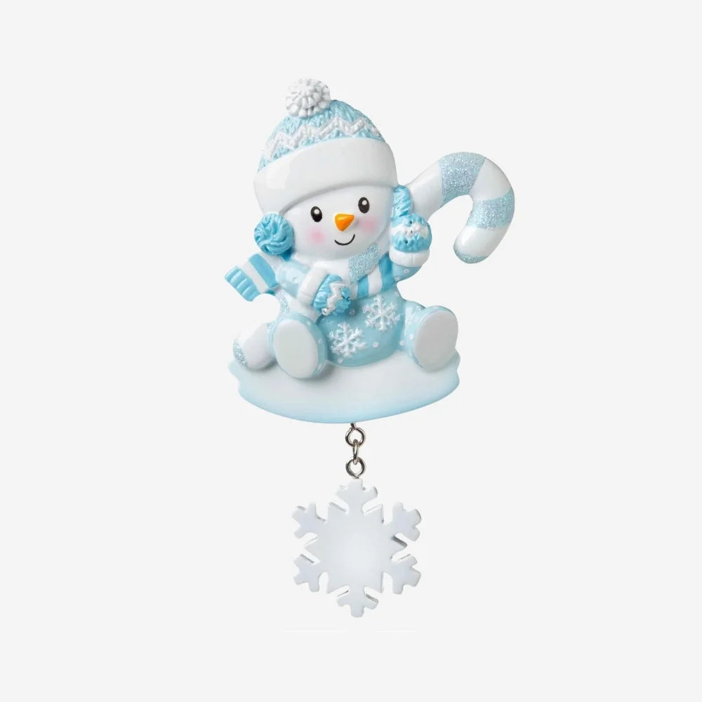 Snowbaby with Candy Cane (Blue) Personalized Christmas Ornament