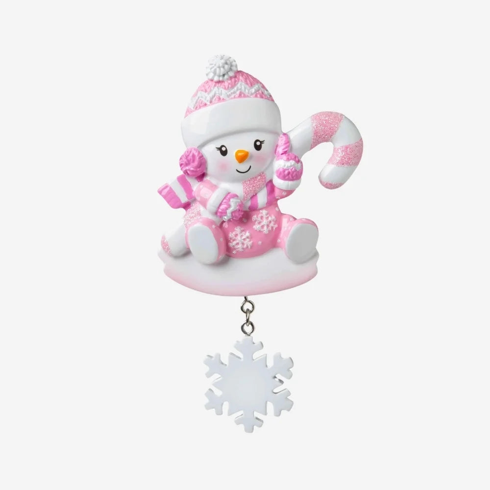 Snowbaby with Candy Cane (Pink) Personalized Christmas Ornament