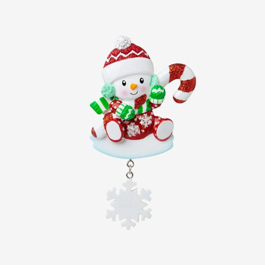 Snowbaby with Candy Cane (Red & Green) Personalized Christmas Ornament