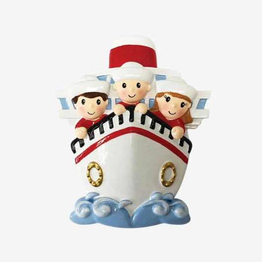 Family of 3 On A Cruise Ship Personalized Christmas Ornament