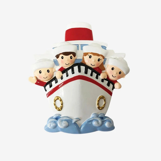 Family of 4 On A Cruise Ship Personalized Christmas Ornament