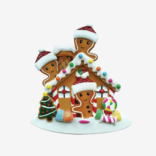 Gingerbread House Family of 3 Personalized Christmas Ornament