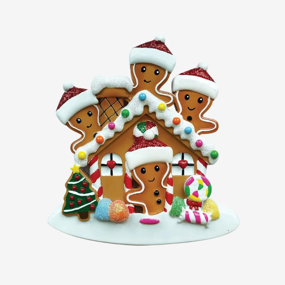 Gingerbread House Family of 4 Personalized Christmas Ornament