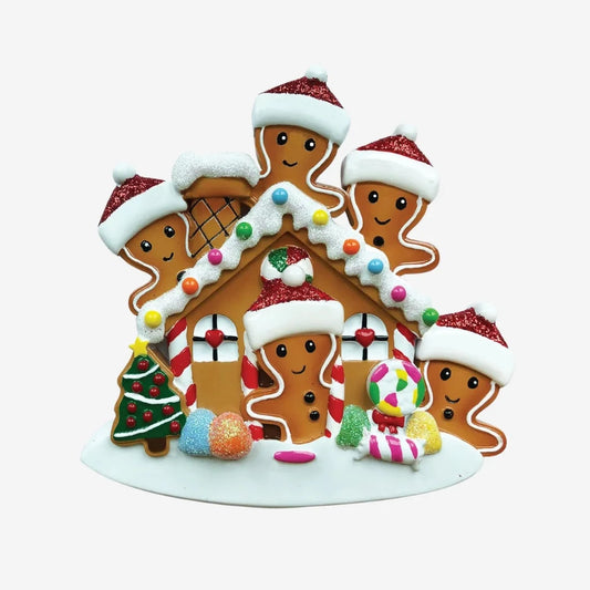 Gingerbread House Family of 5 Personalized Christmas Ornament