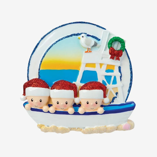 Beach Family of 3 Personalized Christmas Ornament