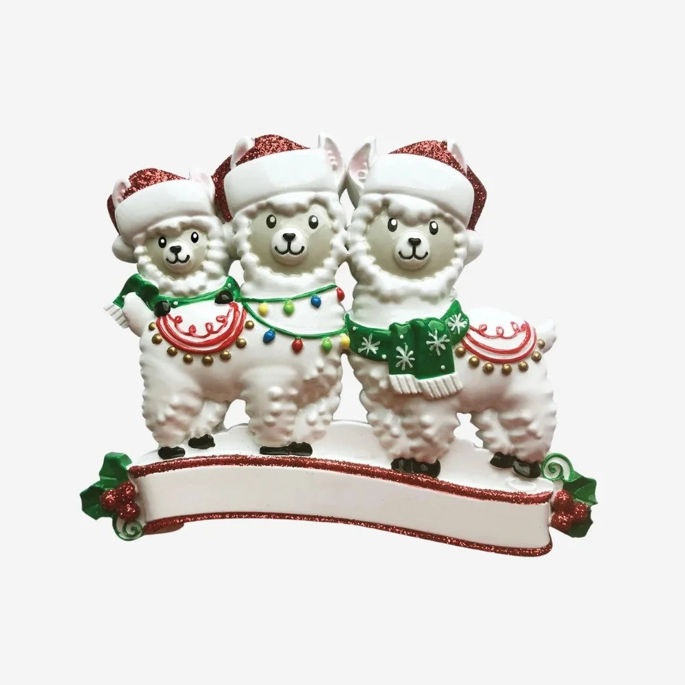 Llama Family of 3 Personalized Christmas Ornament