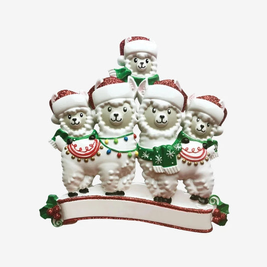 Llama Family of 5 Personalized Christmas Ornament