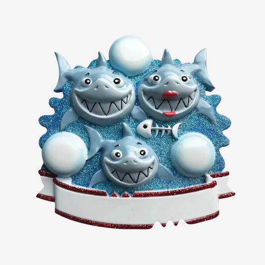 Shark Family of 3 Personalized Christmas Ornament