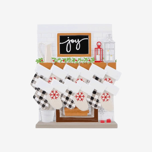 Fireplace Mantle Family of 12 Personalized Christmas Ornament