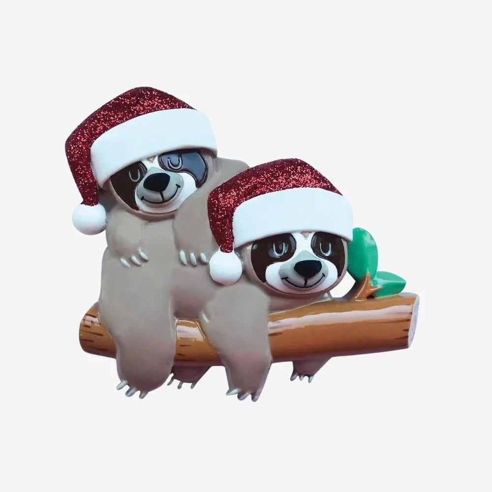 Sloth Family of 2 Personalized Christmas Ornament