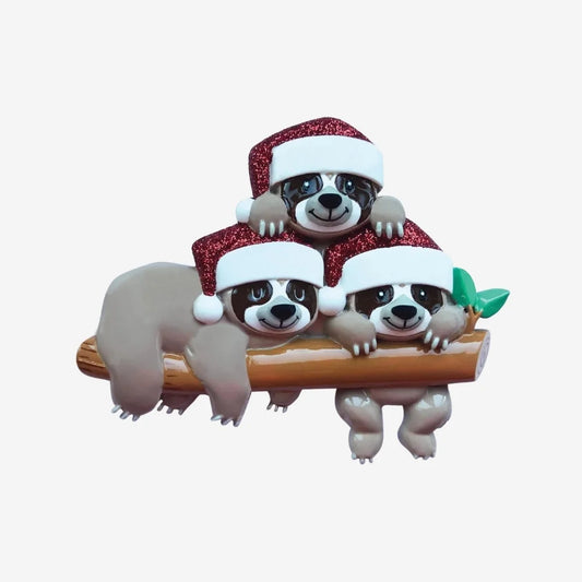 Sloth Family of 3 Personalized Christmas Ornament