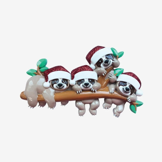 Sloth Family of 4 Personalized Christmas Ornament