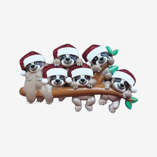 Sloth Family of 6 Personalized Christmas Ornament