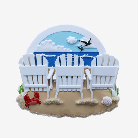 Beach Chairs Family of 3 Personalized Christmas Ornament