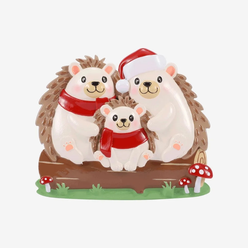 Hedgehog Family of 3 Personalized Christmas Ornament