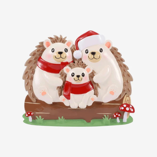 Hedgehog Family of 3 Personalized Christmas Ornament