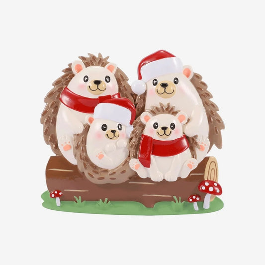 Hedgehog Family of 4 Personalized Christmas Ornament