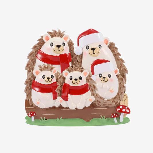 Hedgehog Family of 5 Personalized Christmas Ornament