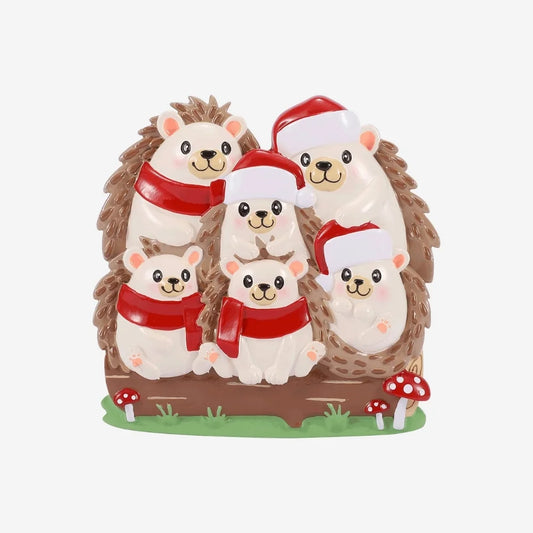 Hedgehog Family of 6 Personalized Christmas Ornament