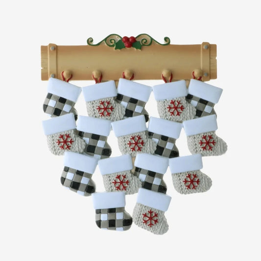 Mantle with 16 Stockings Personalized Christmas Ornament